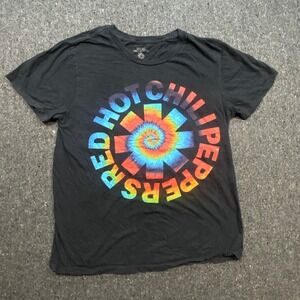 Red Hot Chili Peppers Rock Mens M Rainbow Tie Dye Logo Graphic T-Shirt Black
